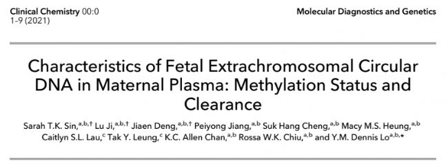 Characteristics of Fetal Extrachromosomal Circular DNA in Maternal Plasma: Methylation Status and Clearance